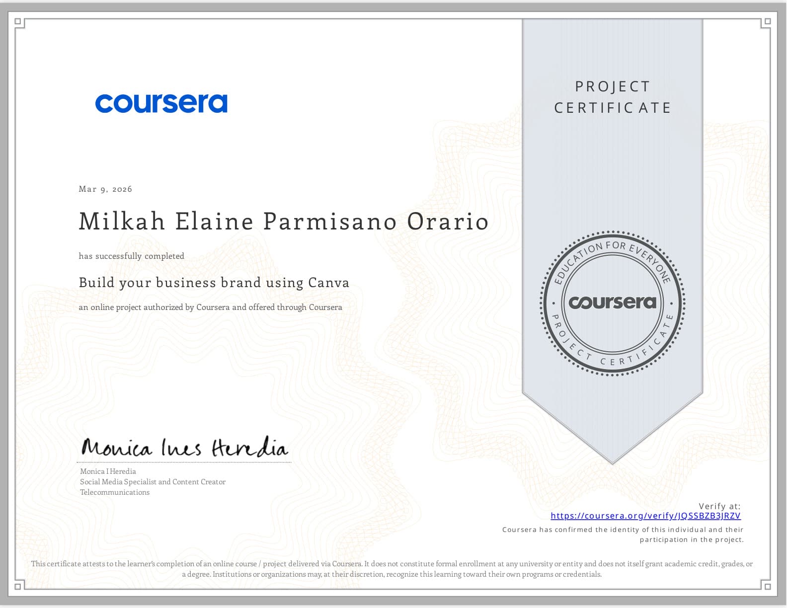 Canva Certificate preview